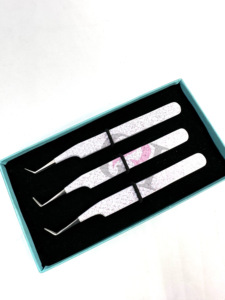 Meilleure qualité revêtement en poudre blanche avec des paillettes roses 45 & 90 degrés pince à épiler extension de cils Silver Tip Beauty Instruments - Product Image 2