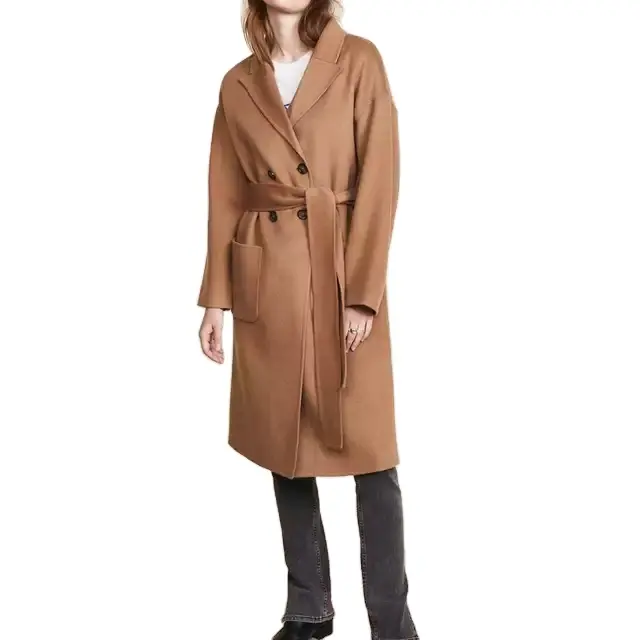 Design Loose Size Cashmere Brown Wool Coat Winter Women Warm Fashion Belt Coat Oversize Long Wool Coats Women