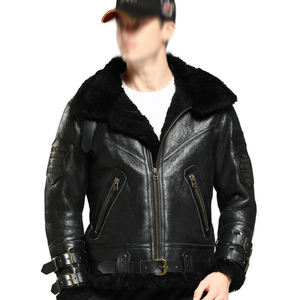 Hot <b>Sale</b> Winter Jacket Men Real <b>Fur</b> <b>Coat</b> Man Original Natural Sheep <b>Fur</b> Flight Suit Leather <b>Coats</b> Motorcycle Sheepskin Jacket - Product Image 1