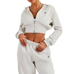 Conjunto de Sudadera Corta con Cremallera y Pantalones Deportivos para Mujer, de Algodón y Felpa, Dos Piezas, Ropa Deportiva Informal, Fabricación al por Mayor OEM - Product Image 3