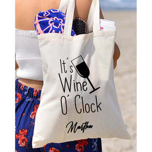 Sacs fourre-tout en coton avec motif « It's Wine O'Clock » - Vignobles - Product Image 3