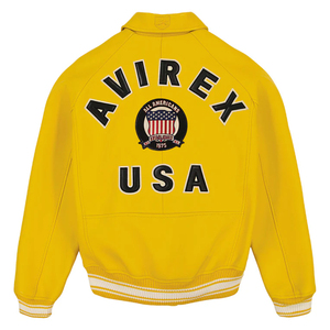 เสื้อแจ็คเก็ตหนังวาร์ซิตี้สีเหลืองสำหรับผู้ชายยี่ห้อ Anirex พร้อมลายปักธงชาติอเมริกัน ซิปด้านหน้า สวมใส่สบายๆ ในฤดูใบไม้ร่วง - Product Image 2
