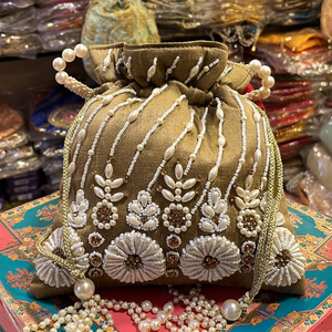 Latest Indian Women's Unique Handmade Ethnic <b>Floral</b> Beaded Embroidered Potli <b>Bag</b> Pouch Drawstring <b>Bag</b> for Women's Wedding Gifts - Product Image 1