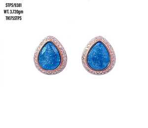 Zircon blanc diamant plaqué or en forme de poire bleu pierre précieuse goujon mode bijoux en argent sterling boucle d'oreille - Product Image 1