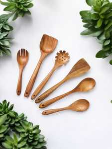 USTENSILES DE CUISINE EN BOIS/Ustensiles de cuisine en bois de qualité supérieure pour la cuisson/Ensemble de 6 ustensiles en bois antiadhésifs souples et confortables - Product Image 5