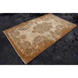 Classic Beige Brown 5.4 X 8.8 ft Vintage Turkish <b>Rug</b> Patchwork Wool <b>Faux</b> Rabbit <b>Fur</b> Latex Rectangle Hallway for Bedside Use - Product Image 3