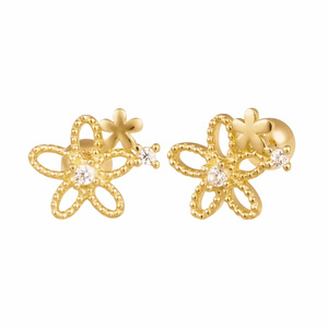 Orecchini da donna alla moda a forma di strato con fiori zirconi in oro 14k con orecchini a bottone Fine con gioielli K-gioielli all'ingrosso graziosi gioielli Piercing fantastici - Product Image 1
