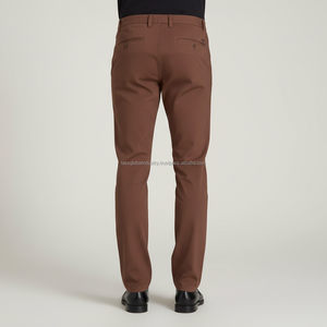 Pantalones Chinos de Lona para Hombre, Corte Slim Fit, Color Café, Cintura Media, Algodón Elástico de Alta Calidad - Product Image 4