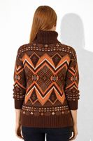 Pull en tricot élégant pour femme à motif ethnique, respirant, texture douce, col roulé, chic, vintage