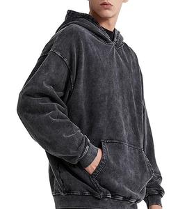 Vêtements pour hommes Pull à capuche en éponge française Acid Stone Wash Vintage Sun Fade Hooded Kangaroo Pocket Drop Shoulder Plus Size Hood - Product Image 3