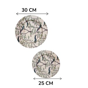 Ensemble de plats de service ronds en céramique avec imprimé d'oiseaux et de fleurs |   Assiettes décoratives pour dîner et présentation 30cm 25cm - Product Image 6