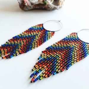 Boho ต่างหูลูกปัดด้วยการออกแบบสีฟ้าครามแอนดี้ cascading Fringe, เครื่องประดับของขวัญที่ไม่ซ้ำกัน - Product Image 2