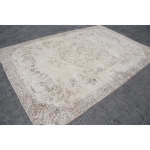 พรมตุรกีวินเทจ ขนาด 6.9x10.1 ฟุต พรมขนาดใหญ่ สีเบจน้ำตาลลายพราง ทำจากขนสัตว์ - Product Image 3