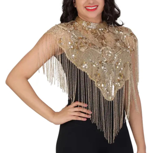 Luxueux cristal brodé à la main en mousseline de soie robe de soirée paillettes perlées multi-portable Cape brillant franges tenue de club - Product Image 1