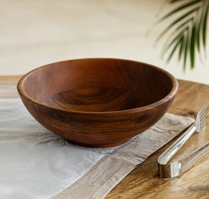 ชามสลัดเสิร์ฟพร้อมที่เซิร์ฟเวอร์สลัดชามเสิร์ฟทรงกลมทำจากไม้มะม่วงสำหรับสลัดผลไม้พาสต้าหรือป๊อปคอร์น - Product Image 2