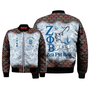 Veste de sororité en satin bleu et blanc Zeta Phi Beta pour femmes, broderie du bouclier ZPB 1920, vêtements grecs de qualité supérieure, style universitaire - Product Image 3