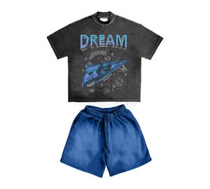 Venta al por mayor logotipo personalizado de 2 piezas para hombre traje de verano lavado ácido de impresión de dos piezas pantalones cortos y camiseta conjunto para hombres ropa - Product Image 6