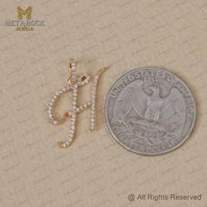 Pendentif en or jaune massif 14 carats avec initiales H Bijoux en diamant pavé de qualité supérieure Pendentif avec nom et lettre H Bijoux en diamant en or - Product Image 5