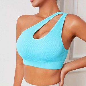 บราโยคะไร้รอยต่อระบายอากาศแรงกระแทกสูงสำหรับสตรีสปอร์ตบราเปิดไหล่ข้างเดียวชุดออกกำลังกายสำหรับผู้หญิงขายส่ง - Product Image 2