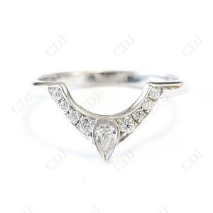 แหวนเพชรโมอิสสำหรับผู้หญิงขนาด14K ลายลูกแพร์ได้รับการรับรองในอินเดีย - Product Image 5