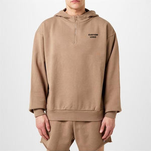 <b>Men</b> Tracksuits 2 Piece Outfit Best Quality <b>Long</b> Sleeve Half Zip Hoodie With <b>Shorts</b> Set custom logo Workout Active Wear Set - Product Image 1