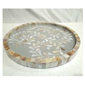 Plateau de service tendance en incrustation d'os et résine Plateau de petit-déjeuner de fruits et collations de luxe Plateau de service en incrustation d'os de créateur au prix d'usine - Product Image 1