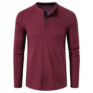 Moda Waffle algodón camiseta hombres 2024 otoño nueva Slim Fit manga larga Henley camiseta hombres Streetwear Casual Color sólido camiseta - Product Image 6