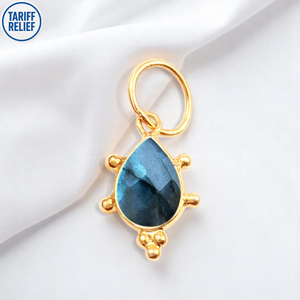 Poire faite à la main fantaisie conception Labradorite lunette breloque bricolage pendentif plaqué or pierres précieuses breloques anneau de saut pendentifs en gros - Product Image 1