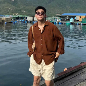 NH47 Camisa de lino azul carbón fresca y cómoda para hombre para verano Beach Cafe Halley Fashion Trend 2025 - Product Image 2