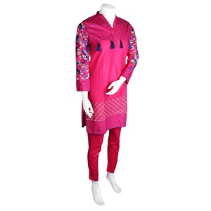Traje de Algodón de 2 Piezas Bordado para Mujer - Rosa - Product Image 4