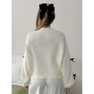 Cárdigan de manga larga con detalle de lazo y estampado de otoño para mujer - Product Image 6