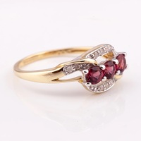 Cincin Pasangan Bersertifikat Bella Vintage Bentuk Mahkota Perak Potongan Brilian Batu Garnet Pave Wanita Perak Sterling 925 Thailand