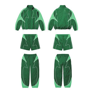 High Quality Eco-Friendly Oversized Streetwear Solid Track <b>Suit</b> Nylon 2 Piece Jogging Sets Reflective Windbreaker <b>Jacket</b> - Product Image 3