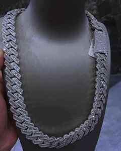 Hip Hop Cuban Link Chain 18mm Round & <b>Baguette</b> Cut Diamond 14mm VVS Moissanite Jewelry for Men's 925 Sterling Silver - Product Image 6