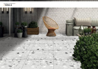 Azulejos de Cerámica Esmaltada de Porcelana de 600x600mm, Estilo Terrazzo, Acabado Mate Rústico Terra 9, Calidad Premium, 60x60cm, para Interiores/Exteriores, Resistentes al Fuego
