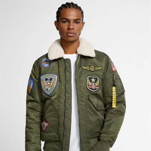 Blouson aviateur personnalisé OEM pour hommes avec broderie en peau de mouton véritable Veste de vol d'hiver de qualité supérieure - Product Image 1