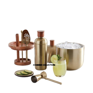 Factory Wholesale Gold Plated Metal Barware Set Handcrafted Bar Accessories Including For Champagne <b>Ice</b> <b>Bucket</b> & Tools - Product Image 1