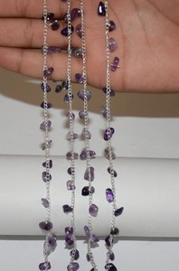 Natural Purple Amethyst Uncut Chips Beads Dangling chain. Silver Plated <b>Cluster</b> Rosary Chain. Rosary for Jewelry Bracelet Making - Product Image 6