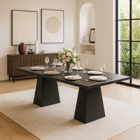 Table à manger rectangulaire moderne en bois massif avec plateau spacieux |   Table durable 6 places pour la maison, les restaurants et les cafés
