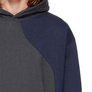 2025 nouveaux hommes automne pull polaire Patchwork à capuche brodé motif solide coupe régulière sans cordon à capuche 100% coton - Product Image 3