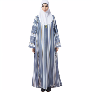 Dubai Ramadan arabo islamico abbigliamento Casual elegante donna musulmana a righe stile tunica manica lunga abito pieno <span class=keywords><strong>con</strong></span> <span class=keywords><strong>spacco</strong></span> <span class=keywords><strong>laterale</strong></span> - Product Image 3