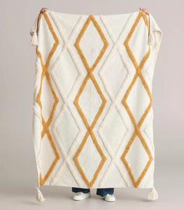 Custom 100% Cotton Soft Tufted Throw <b>Blanket</b> Hand Jacquard White Throws Long Fringes Knitted Baby Age Sofa Wholesale Price Sale - Product Image 5