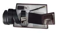 Kulit Asli Hadiah Promosi Combo Set Pria Dompet Wanita Clutch Belt Pemegang Kartu Kredit untuk Hadiah Perusahaan