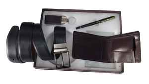 Conjunto de cartera de cuero genuino para hombre y mujer, bolso de mano con cinturón, tarjetero para regalo de negocios - Product Image 5