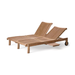 Chaises longues doubles contemporaines pour la relaxation Mobilier d'extérieur en bois de teck pour jardin ou parc Lit de soleil en bois - Product Image 5