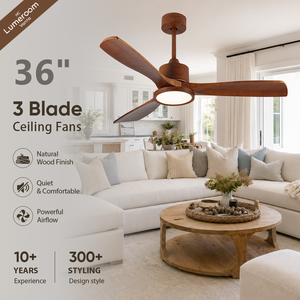 36 Inch Solid Wood <b>Ceiling</b> Fan with <b>Light</b> and <b>Remote</b> <b>Control</b> APP <b>Control</b> 3 Blade Modern <b>Ceiling</b> Fan for Bedroom Living Room - Product Image 1