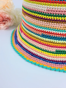 Sombrero de Ganchillo a Rayas Multicolor Arcoíris, Gorro de Verano para el Sol, Regalo Único Informal para Actividades al Aire Libre, para Adultos, Niñas, Viajes y Ciclismo - Product Image 4