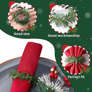 Anneau de serviette de Noël Aiguille de pin artificielle Couronne Anneau de serviette pour Banquet Décoration de table Dîner - Product Image 3
