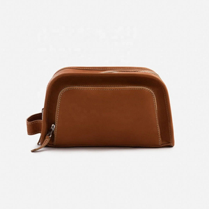 Leather Toiletry Bag Medium Size Classic Zipper Closure Durable Soft Handle Cosmetic Case for Travel - Product Image 3