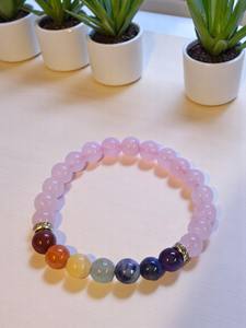 Amayra Cristal de qualité supérieure Pierre semi-précieuse artisanale Pierre précieuse extensible Quartz rose Bracelet Chakra Bracelet en cristal naturel - Product Image 2